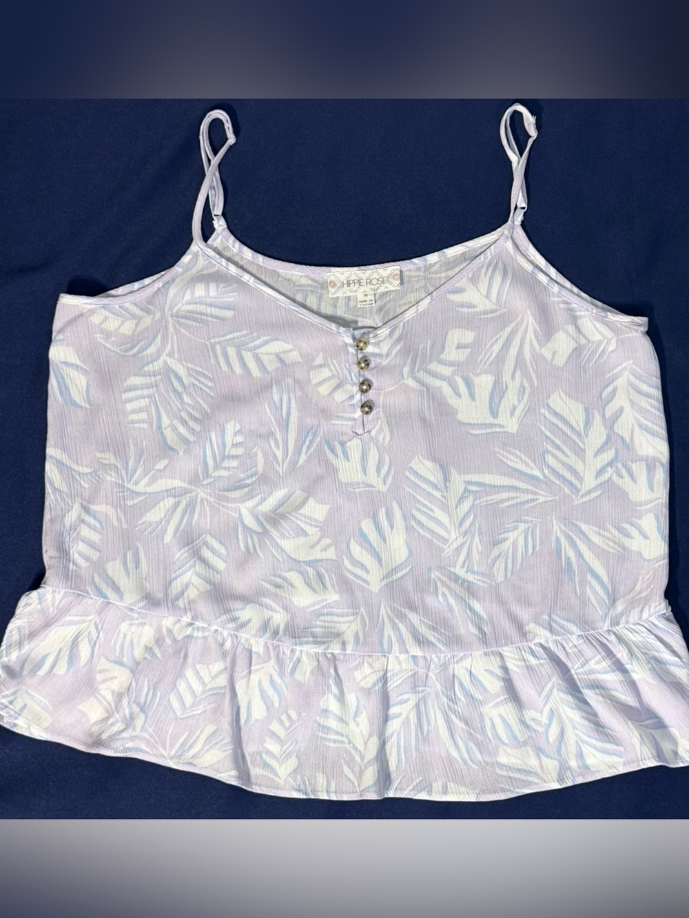 NWT Hippie Rose Lavender Palm Leaf Ruffle Cami Button Front Medium